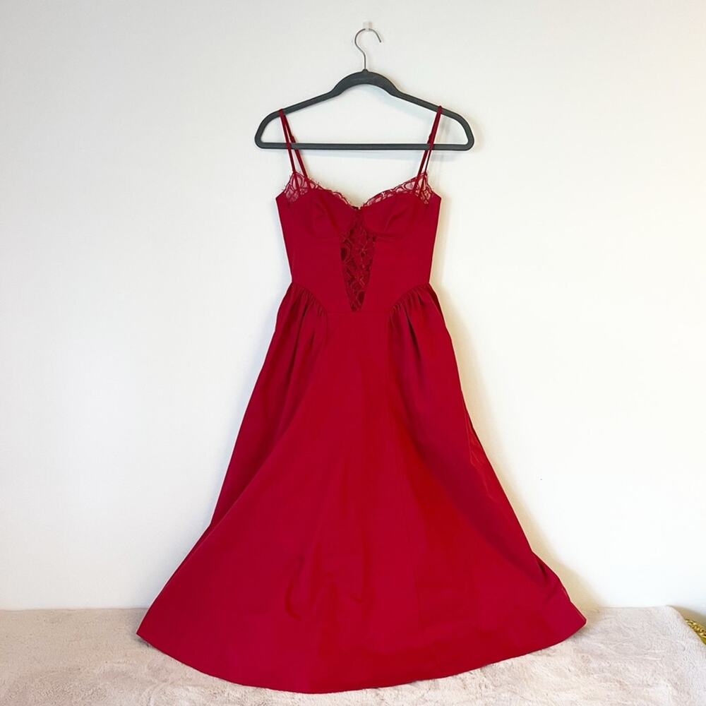 MISS CIRCLE Red Lace Bustier Midi Dress Size XXS
